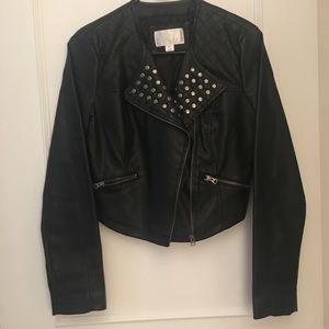 Black & Silver Studded Faux Leather Jacket